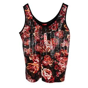 NWT Bongo Womens 2X Y2K Glam Party Festival Bling Sequin Floral Rose Tank‎ Top